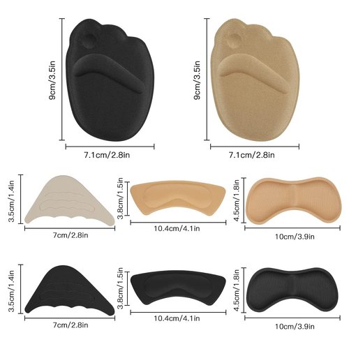 10 Pairs Shoe Fillers Heel Cushion Pads Toe Filler Inserts Forefoot Pads-Heel Grips Liner Inserts for Women Shoes That Are Too Big-Shoe Size Reducer for Loose Shoes Blisters Pain Relieve - Black+Beige
