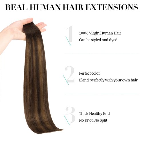 DOORES Hair Extensions Tape in Human Hair Balayage Dark Brown to Chestnut Brown 20pcs 50g 20 Inch Silky Straight Tape in Human Hair Extensions Natural Hair Skin Weft
