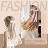 VOBOBE 4PCS Hair Bows for Women Girls, White Pink Satin Tassel Hair Ribbon Bowknot Hair Clips Barrettes for Girl with Small Long Tail Hair Accessories (White+Pink)
