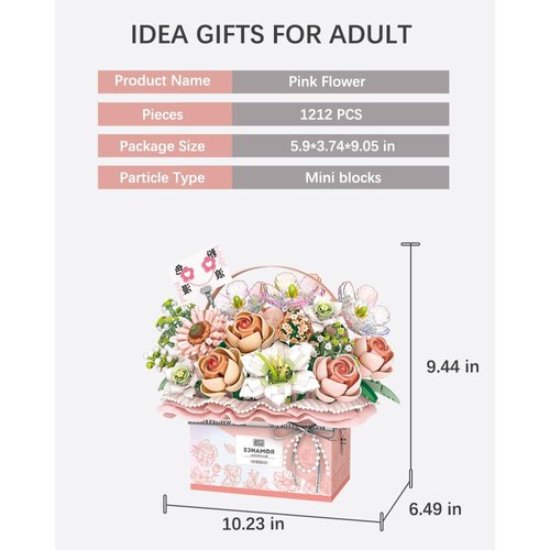 LUOGFYNI Flowers Bouquet Building Kit, Artificial Flower Blocks Set Toy for Adults, Creative Botanical Collection for Home Decor, Birthday Valentine's Day Gifts for Girls (1951)