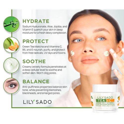LILY SADO TEA+C™ Green Tea & Vitamin C Moisturizer - Antioxidant, Anti-Aging Anti-Wrinkle Daily Moisturizing Lotion - Hydrates, Softens, Firms & Tones for Luscious, Radiant Skin. For Women & Men