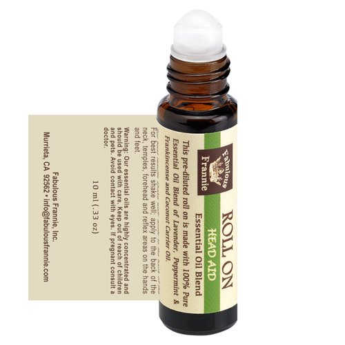 Head Aid Pre-Diluted Essential Oil Blend Roll-On (Lavender, Peppermint and Frankincense) 10 ml by Fabulous Frannie