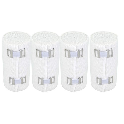 Premium Elastic Bandage Wrap (4" Wide, 4 Pack) - Made of USA Grown Organic Soft Woven Cotton - Metal Clip Fasteners - GT Latex Free Hypoallergenic Compression Roll for Sprains & Injuries
