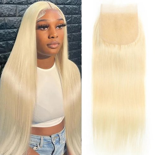 Mstoxic 613 Closure Straight Blonde 5x5 HD Lace Closure Human Hair Extensions 12A Brazilian Virgin Remy Free Part 100% Blonde Human Hair Closure Pre Plucked With Baby Hair 14 Inch
