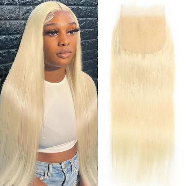 Mstoxic 613 Closure Straight Blonde 5x5 HD Lace Closure Human Hair Extensions 12A Brazilian Virgin Remy Free Part 100% Blonde Human Hair Closure Pre Plucked With Baby Hair 14 Inch