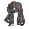 Plum Feathers Pashmina Scarf with Ethnic Tapestry Style Paisley Pattern - 67" x 28" Everyday Pashmina Travel Wrap and Shawl (Black Multi Tapestry)