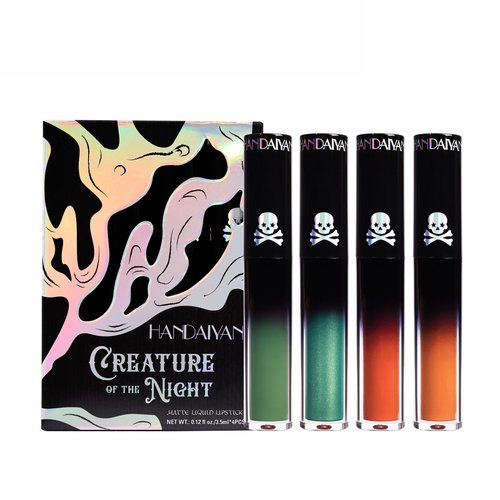 VSTYLE 4 Pcs Gothic Style Lip Gloss Matte Lipstick Non-Stick Cup Lip Tint Long Lasting High Pigment Lip Stain Non-Smudge Non Fade Lip Glaze for Daily Halloween Festival Lip Makeup (Set of B)