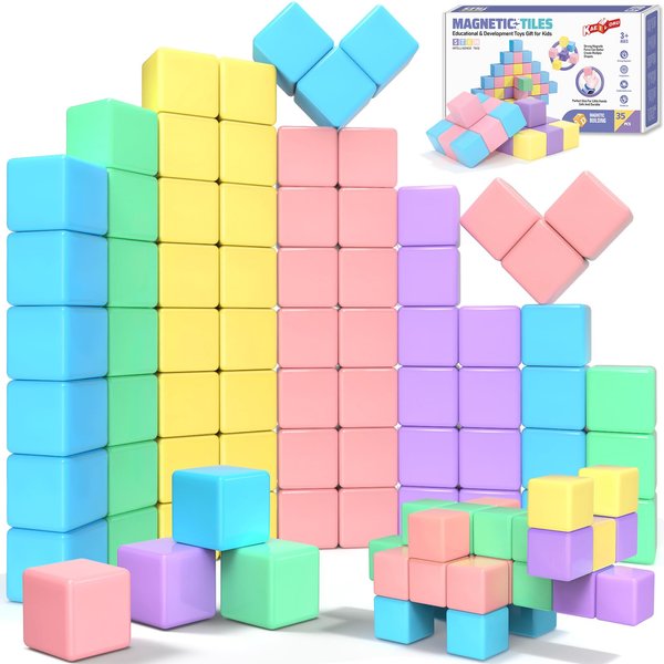 Magnetic Blocks - 35PCS Magnetic Building Blocks for Toddlers 1-3 STEM Magnetic Cubes for Kids Ages 2-4, Classroom Must Haves Magnet Toys for Kids Ages 3-5, Christmas Birthday Gifts for Girls & Boys