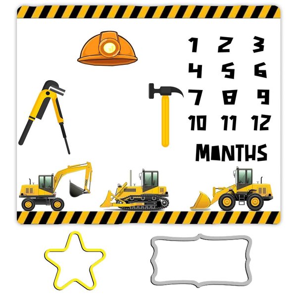 Construction Vehicle Baby Monthly Milestone Blanket, 48x40in Hard Hat Tool Hammer Blanket Soft Flannel for Nursery Newborn Gift Baby Shower,Baby Growth Chart Photography Blanket BTXFME25