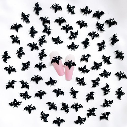30Pcs Halloween Nail Charms 3D Resin Nail Art Charms Black Bat Nail Gems with Rhinestones Black Halloween Nail Charms for Acrylic Nails Supplies for DIY Manicure Nail Art Decorations
