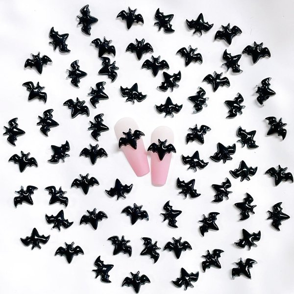 30Pcs Halloween Nail Charms 3D Resin Nail Art Charms Black Bat Nail Gems with Rhinestones Black Halloween Nail Charms for Acrylic Nails Supplies for DIY Manicure Nail Art Decorations