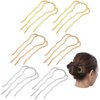 6 Pieces Hair Fork Clip Stick 87 mm Side Hair Comb 4 Prong Hair Updo Bun Hairpin Sticks Alloy Hair Clips Grips for Women Hair Styling Tool Accessories (Gold, Silver and Rose Gold)