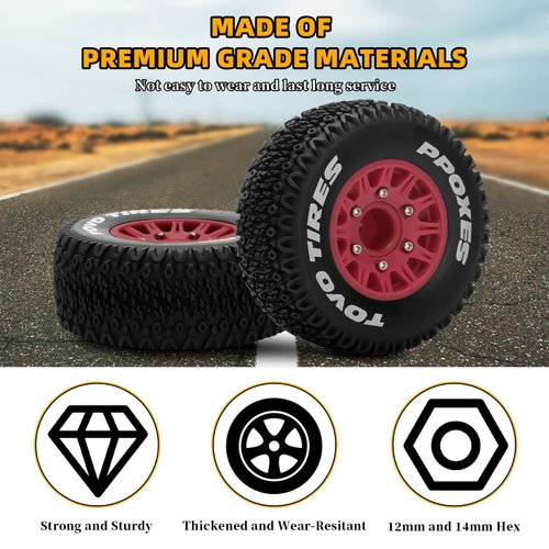 12mm/14mm/17mm Hex RC Wheels and Tires RC Truck Tires 1/10 Scale Tyres Detachable Replacement RC Car Tires for Arrma Senton Tires Slash Tires Axial Redcat Rc4wd Hex (Red)