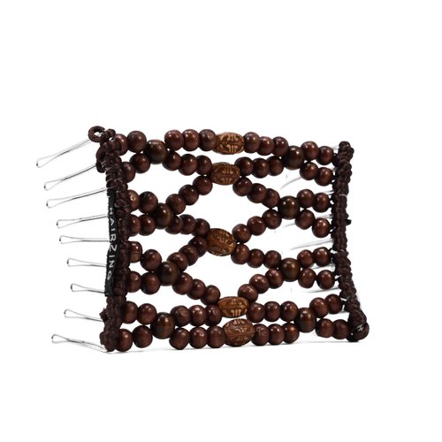 Wide Eyelet Protective Beaded Metal Wire Hair Clip for Naturally Curly, Thick & Wavy Hair - Easy Low Manipulation Styles, Prevent Breakage & Supports Hair Growth (Brown)