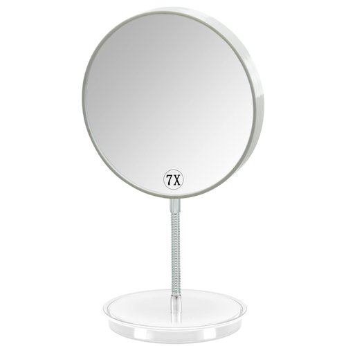 Jasefa 1x/7x Magnifying Makeup Mirror with Stand, Magnified 6" Double Sided Desk Table Mirror，360° Rotation Tabletop Cosmetic Mirror for Traveling,Shaving -White
