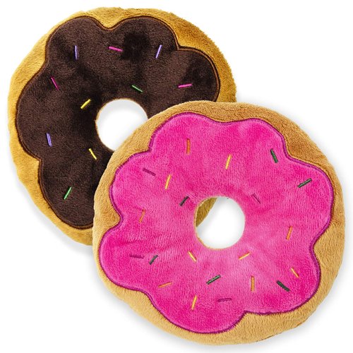 Giftable World 6 Inch Plush Pet Toy 2 Assorted Donuts with Squeakers Dog Chew Toy