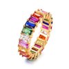 Eternity Rainbow Ring Wedding Band for Women | 18K Gold Plated Emerald-Cut Rainbow Multi Color Created-Gemstone Eternity Ring (Gold, 7)