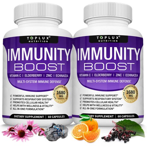 10 in 1 Immunity Boost Immune Support Supplement – 1650mg Made with Elderberry, Vitamin C, Zinc, Echinacea & Probiotics for Immune System Booster, Support Healthy Respiratory System, 2x 60 Capsule