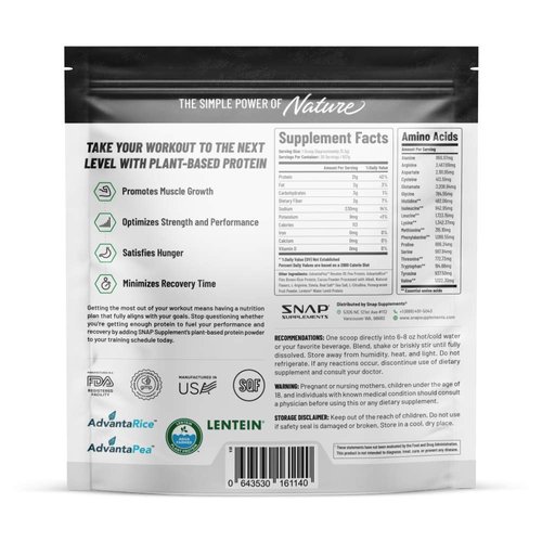Snap Supplements Organic Plant Based Vegan Protein Powder Nitric Oxide Boosting Protein Powder, Vanilla Bean, BCAA Amino Acid for Muscle Growth, Performance & Recovery - 30 Servings (Chocolate)