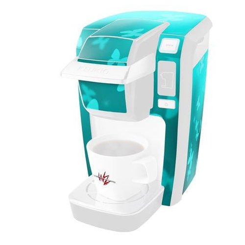 WraptorSkinz Decal Style Vinyl Skin compatible for Keurig K10 / K15 Mini Plus Coffee Makers Bokeh Butterflies Neon Teal (COFFEE MAKER NOT INCLUDED)