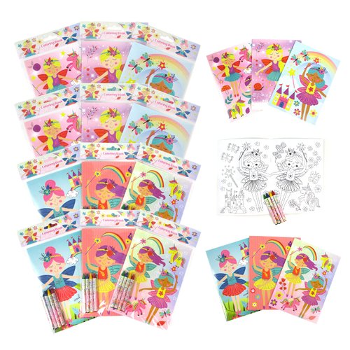 TINYMILLS Magical Fairies Coloring Books for Kids with 12 Coloring Books and 48 Crayons, Fairies Birthday Party Favors, Favor Bag Fillers, Classroom Rewards, Carnival Prizes
