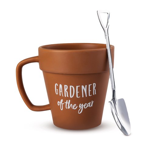 Upper Midland Products Gardener Mug Coffee Plant Novelty Ceramic Mug &amp; Shovel Spoon Gifts for Gar...