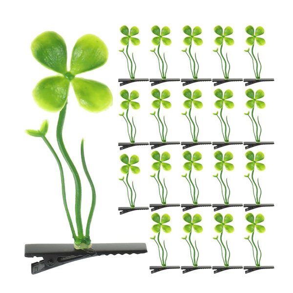 LOGOFUN 40pcs Four-leaf Clover Hair Clips Plants Hairpins Sprout Hair Barrette Adorable Hair Accessories for Little Girls