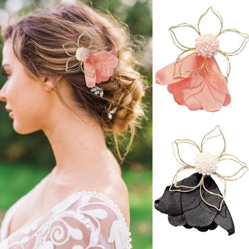 Flower Petal Hairpins Hollow Out Flower Side Clip, Hollow Flower Metal Hair Clip Elegant Korean Style Flower Hair Accessories for Women Girls 2 Pcs