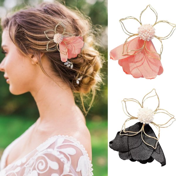 Flower Petal Hairpins Hollow Out Flower Side Clip, Hollow Flower Metal Hair Clip Elegant Korean Style Flower Hair Accessories for Women Girls 2 Pcs