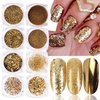 Holographic Gold Glitters Nail Art Sequins 3D Glitter Nail Flakes Decoration for Women Girls Manicure Tips DIY Acrylic Nails Supplies Shining Nail Art Design Nail Art Accessories (8 Boxes)