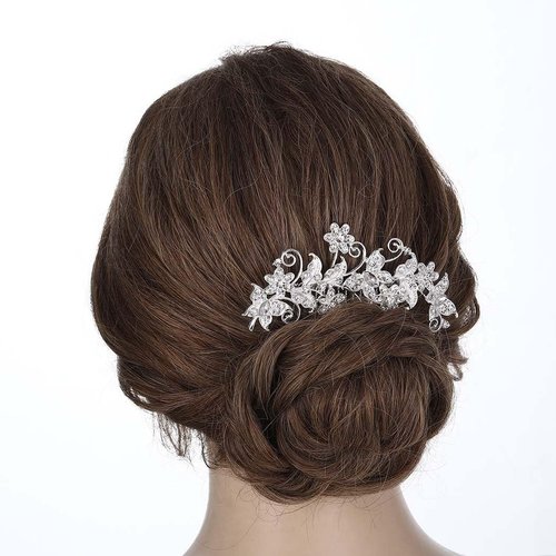 Latious Silver Bride Wedding Flower Hair Comb Floral Bridal Hair Clip Pearl Hair Piece Hair Accessories for Women and Girls
