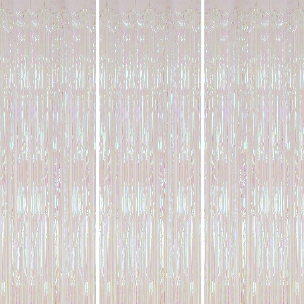 DECOCKRAT 3 Pack Foil Fringe Backdrop, 3.3x8.2 Feet Tinsel Curtains, Transparent Rainbow Party Decor Steamers, Fringe Backdrop Curtains for Birthday Graduation Christmas Theme Party Decorations