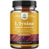 L Lysine 1000mg Free Form - High Strength L-Lysine Supplement for Eye Health Lip Care Collagen Synthesis and Immune Support - Essential Amino Acid Vegan Non-GMO 1000mg per Serving - 100 Tablets