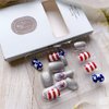24PCS Short Square Press On Nails, Independence Day Fake Nails, 4th of July Press on False Nails with Star Stripe Design July Fourth Blue White Silver Glitter Full Cover Glue on Nails for Women Girls