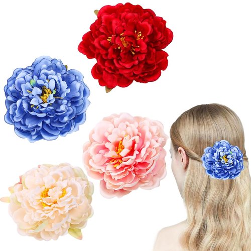 4 PCS Peony Flower Hair Clips 2 in 1 Bridal Flower Brooch Floral Hairpins Bridesmaid Pin up Flower Brooch Wedding Party Headwear Accessories for Women Girls Decor Hair Accessories
