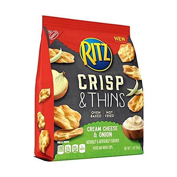 Ritz Crisp & Thins Chips, Cream Cheese & Onion, 7.1 Ounce package of 2 bags