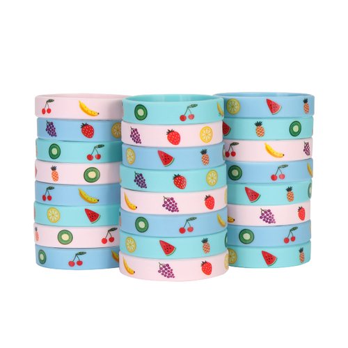 24 Pack Tutti Frutti Fruit Silicone Wristbands Bracelets, Summer Tropical Fruit Themed Birthday Party Favors for Kids