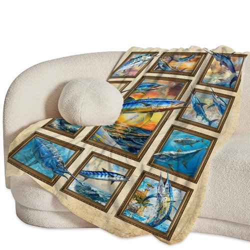 Fishing Blanket Fish Throw Blanket Cozy Plush Fleece Flannel Fishing Lover Gifts Blankets for Girls Boys Women Men 50"X40"