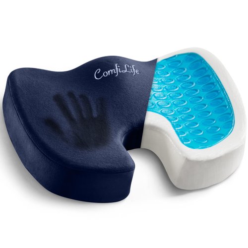 ComfiLife Gel Enhanced Seat Cushion – Office Chair Cushion – Non-Slip Gel & Memory Foam Coccyx Cushion for Tailbone Pain - Desk Chair Car Seat Cushion Driving - Sciatica & Back Pain Relief (Navy)