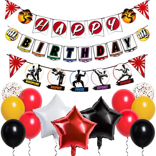 Pirese Karate Birthday Party Decorations, Karate Happy Birthday Banner, Karate Party Decorations, Martial Arts Party Decorations, Karate Birthday Party Supplies, Black Belt Party Supplies