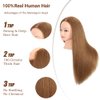 ZOMOI Mannequin Head 100% Human Hair,Hairdresser Cosmetology Mannequin Doll Head Practice Braiding Head with Free Clamp (27#Light Brown)