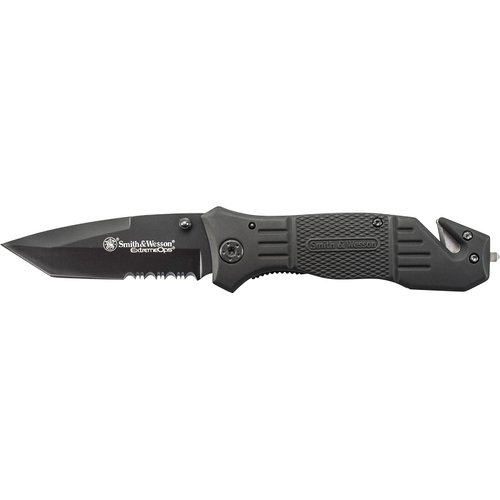 Smith & Wesson SWFR2S 8in High Carbon S.S. Folding Knife with 3.3in Tanto Point Serrated Blade and Aluminum Handle for Outdoor, Tactical, Survival and EDC