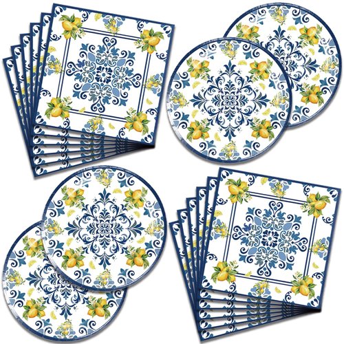 Capri Lemon Party Plates and Napkins - 40 PCS Capri Lemon Birthday Party Supplies for Boys and girl Disposable Dinner Dessert Cake Paper Plates Lunch Napkins