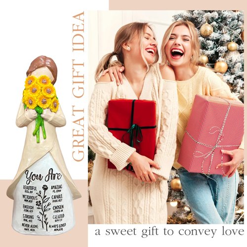 Bozspacer Inspirational Hand-Painted Figurine with Sunflower Bouquet, You are Beautiful, Amazing Resin Doll, Great Gift for Her, Girl Friends, Friends, 5.9 Inches Resin Doll Tabletop (You are)
