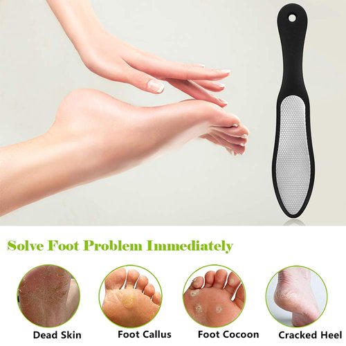 BEZOX Foot File (1 PCS), Double Sided Foot Scraper Callus Remover, Foot Rasp for Cracked Heel and Foot Corn Removal, Stainless Steel Pedicure File W/Cloth Storage Bag