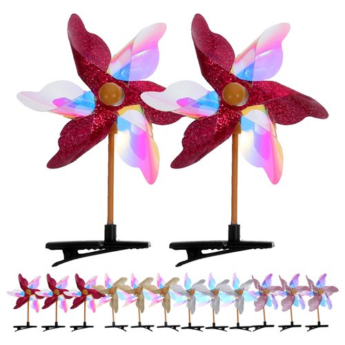 LOGOFUN Windmill Hair Clips, 24pcs Pinwheel Barrettes Sequin Hair Clips for Little Girl Hair Decorations - Random Color