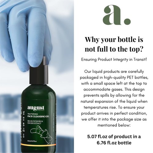 August Bioscience Deep Face Cleansing Gel 150ml - Infused with Sea Buckthorn & Ginger Extract | Clears Acne & Blemishes, Glowing Skin | Omega 7 for Cell Generation