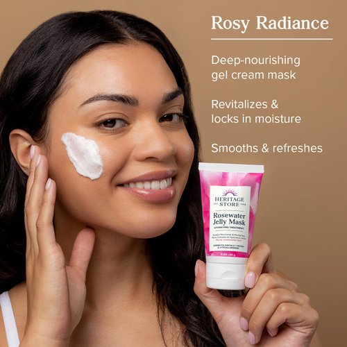 HERITAGE STORE Rosewater Jelly Facial Mask - Hydrating Treatment for Dry Combination Skin, Gel Face Mask Locks in Moisture w/ Hyaluronic Acid and Rose Complex, Hypoallergenic, Vegan, Cruelty Free, 2oz