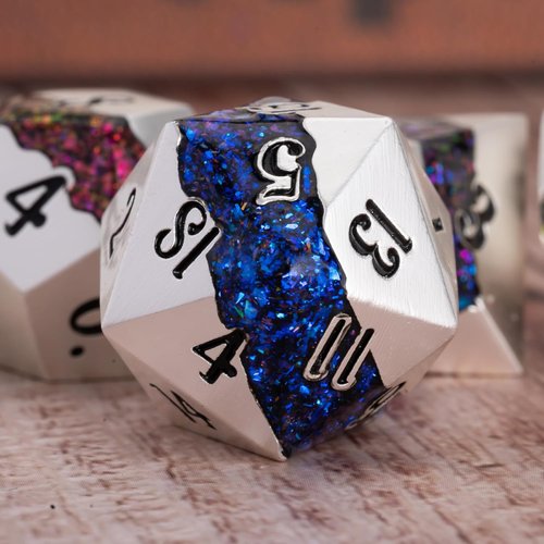 Maywin Polyhedral Metal Dice Set,7pcs Set Glitter Stripe DND Dice with Gift Box for RPG
