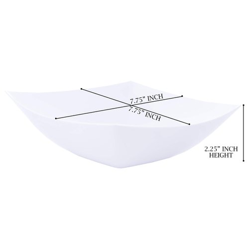 PLASTICPRO Disposable 32 ounce Square Serving Bowls, Party Snack or Salad Bowl, Medium Plastic Elegant White Pack of 4